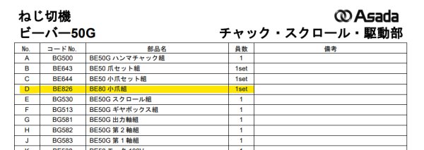 画像2: アサダ ビーバー50G用部品 BE826小爪セット組  (2)