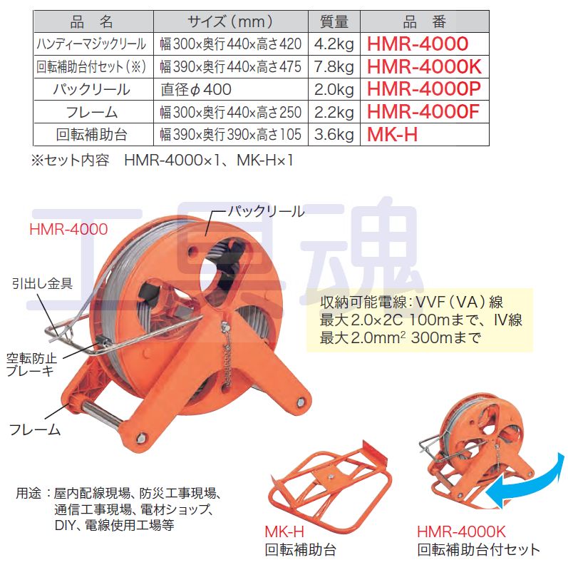 JEFCOM ハンディマジックリール HMR-4000 電設作業工具 リール 電線 