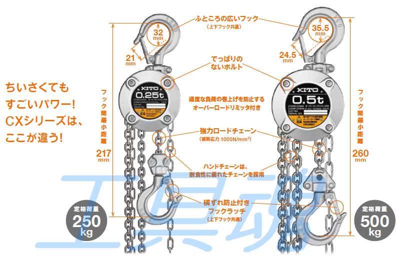 2021秋冬新作】 キトー チェーンブロック 500キロ CX005 2セット