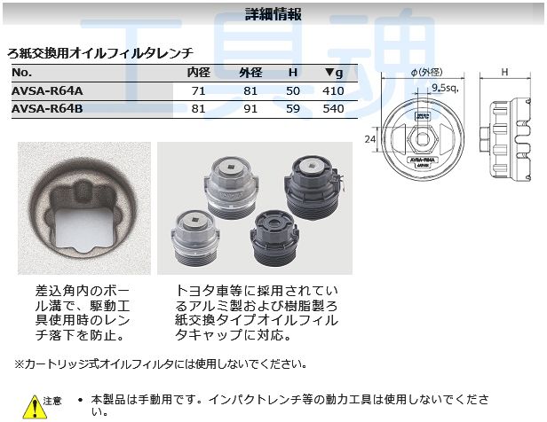 KTC 京都機械工具ろ紙交換用オイルフィルタレンチ AVSA-R64A〜R64B