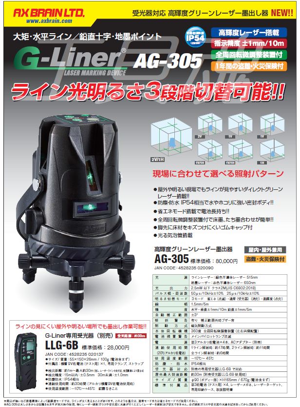 AXBRAIN アックスブレーン 高輝度グリーンレーザー墨出器 AG-305